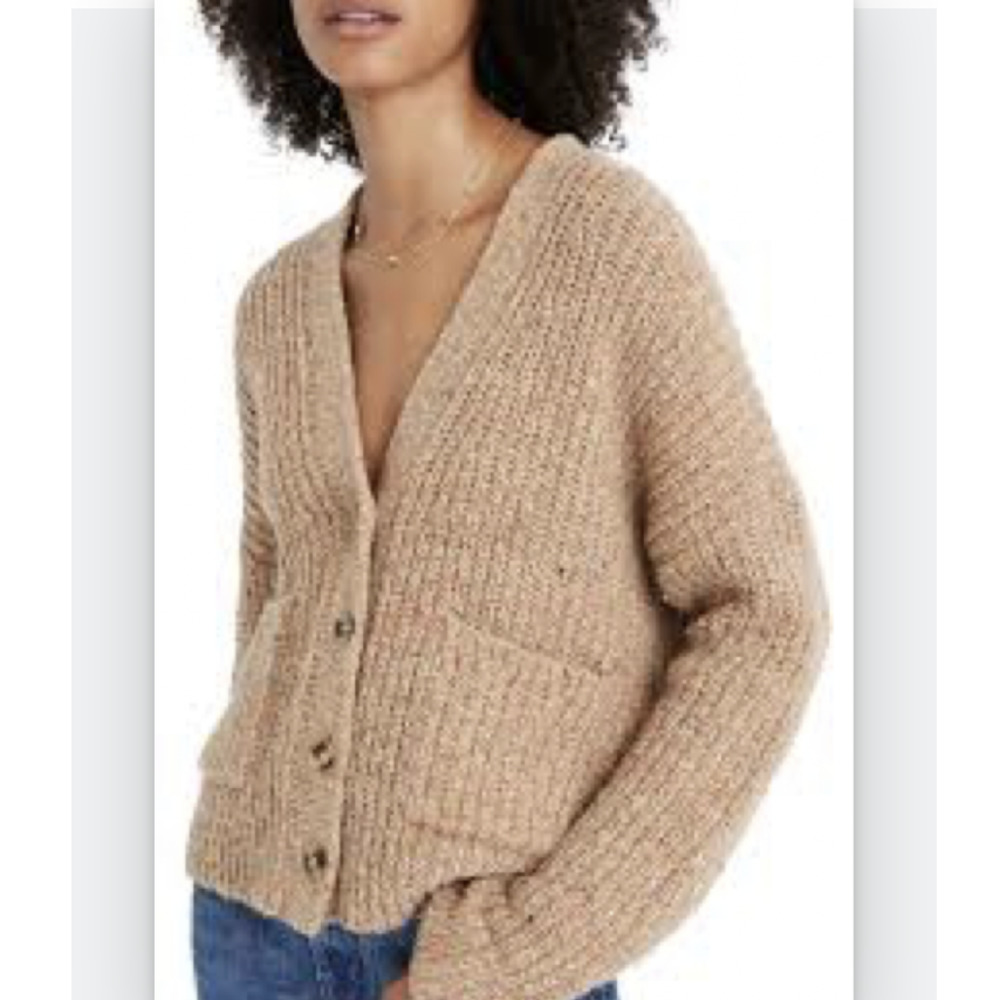 Madewell Speckled Rib Cardigan Brown Sweater Wool Silk Blend Small